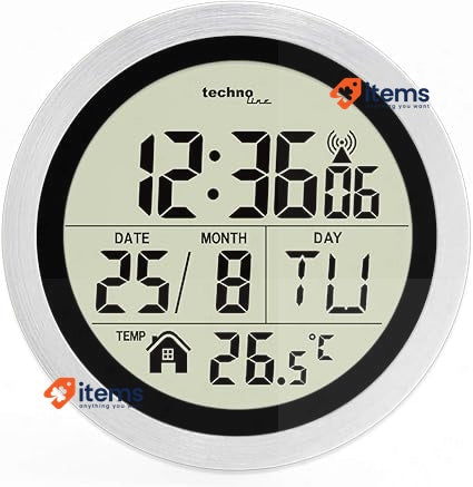 Technoline WT3005 Digital Bathroom Radio Clock, Plastic, Silver, Ø 147 X 79 Mm