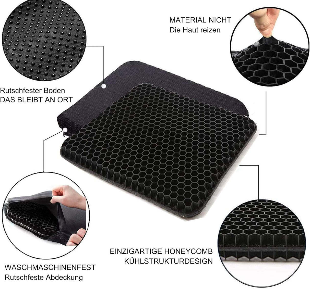 ANICEMOON Multifunctional Gel Cushion with Anti-Skid-Cool Breathable Black