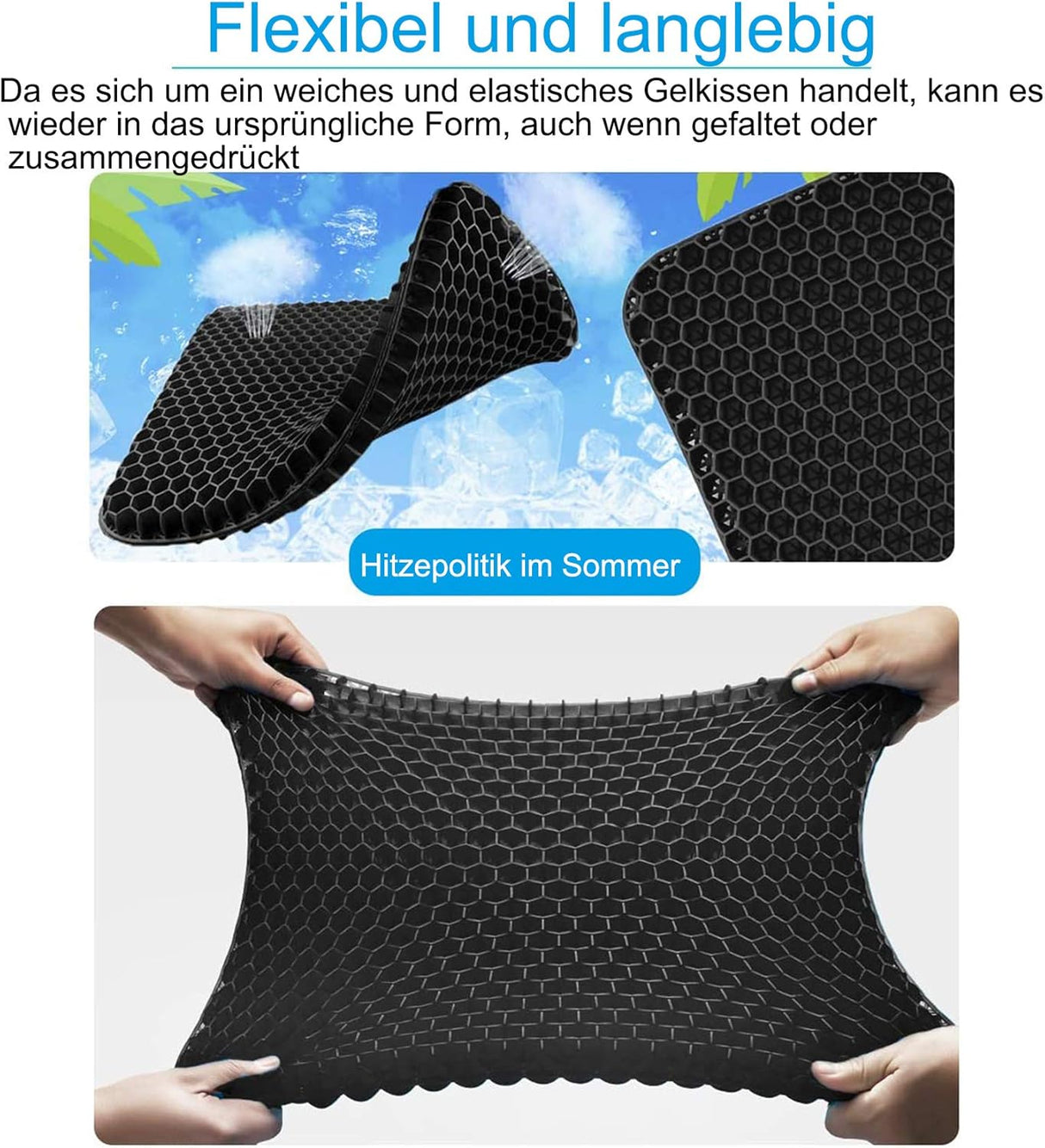 ANICEMOON Multifunctional Gel Cushion with Anti-Skid-Cool Breathable Black