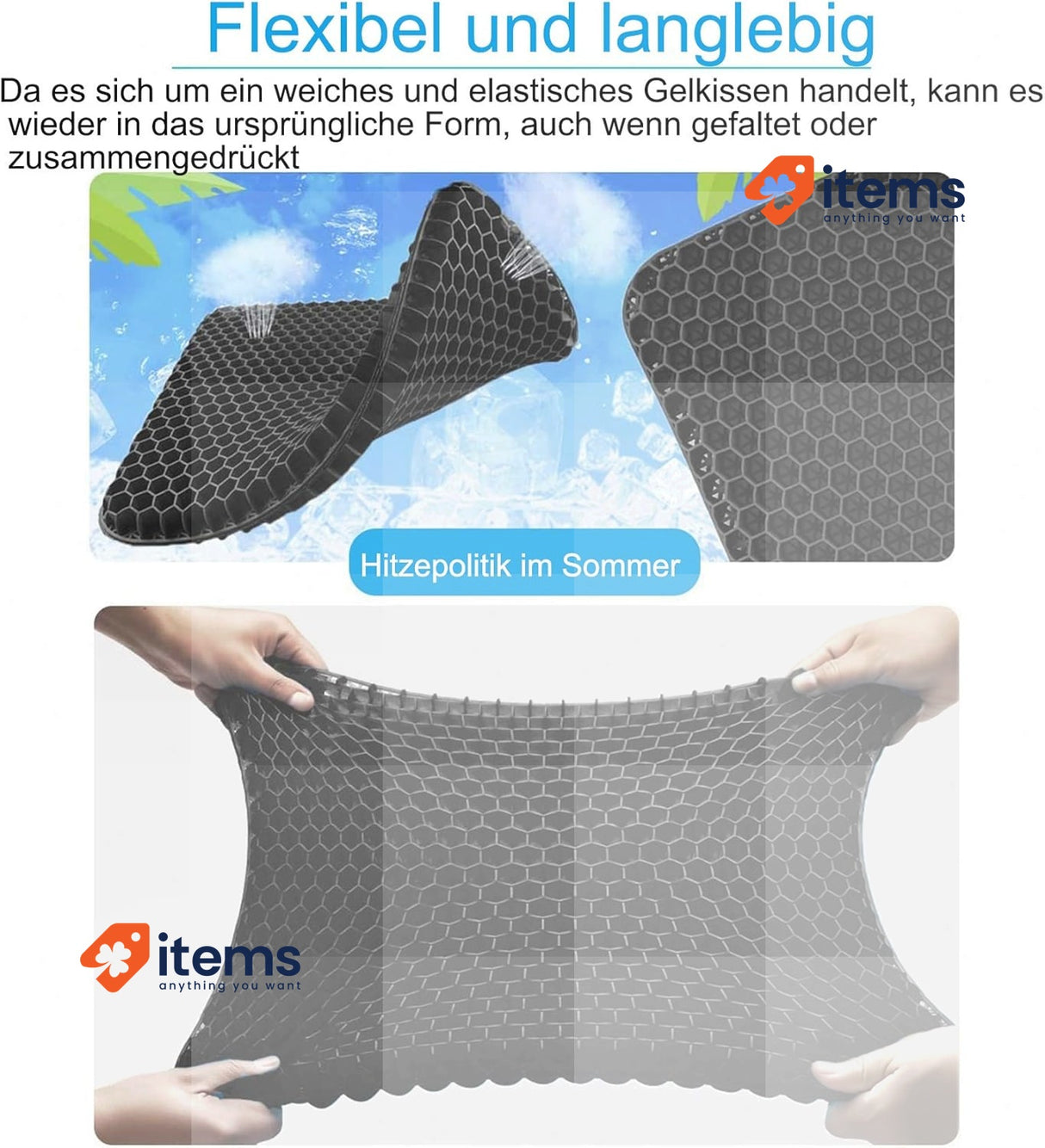 ANICEMOON Multifunctional Gel Cushion With Anti - Skid Cool Breathable Black