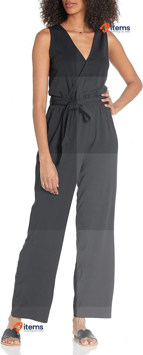 The Drop Women's Caralynmirand Sleeveless Wrap - Jumpsuit XL Black Wrap-Jumpsuit
