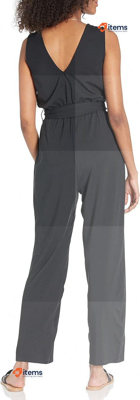The Drop Women's Caralynmirand Sleeveless Wrap - Jumpsuit XL Black Wrap-Jumpsuit