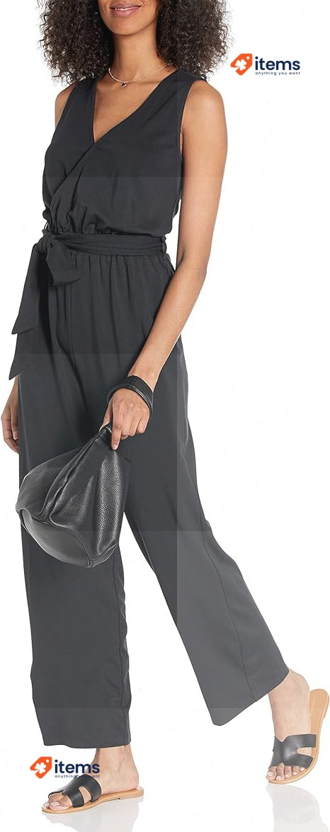 The Drop Women's Caralynmirand Sleeveless Wrap - Jumpsuit XL Black Wrap-Jumpsuit