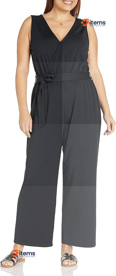 The Drop Women's Caralynmirand Sleeveless Wrap - Jumpsuit XL Black Wrap-Jumpsuit