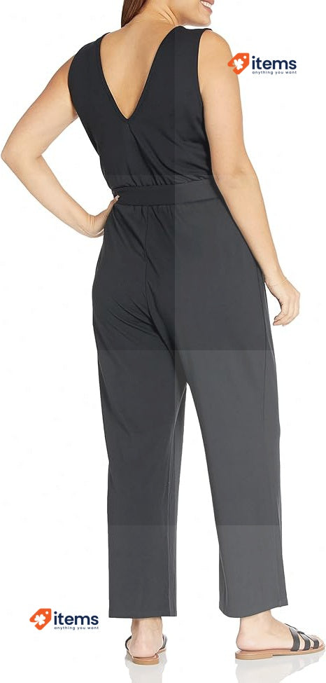 The Drop Women's Caralynmirand Sleeveless Wrap - Jumpsuit XL Black Wrap-Jumpsuit