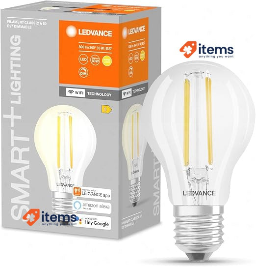 LEDVANCE Smart LEDLamp with WiFi Technology, Base: E27 Warm White (2700K) 60 W