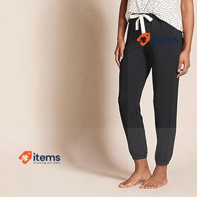 Amazon Essentials Women's Lightweight Lounge Terry Jogger Pyjama Black Bottom