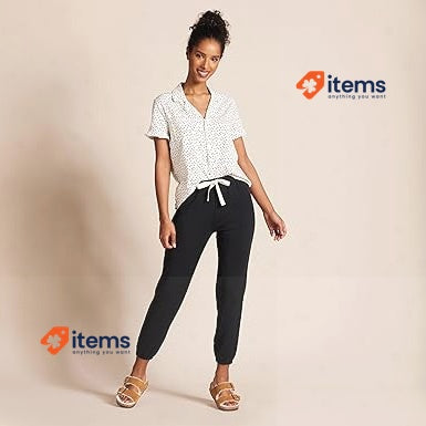 Amazon Essentials Women's Lightweight Lounge Terry Jogger Pyjama Black Bottom