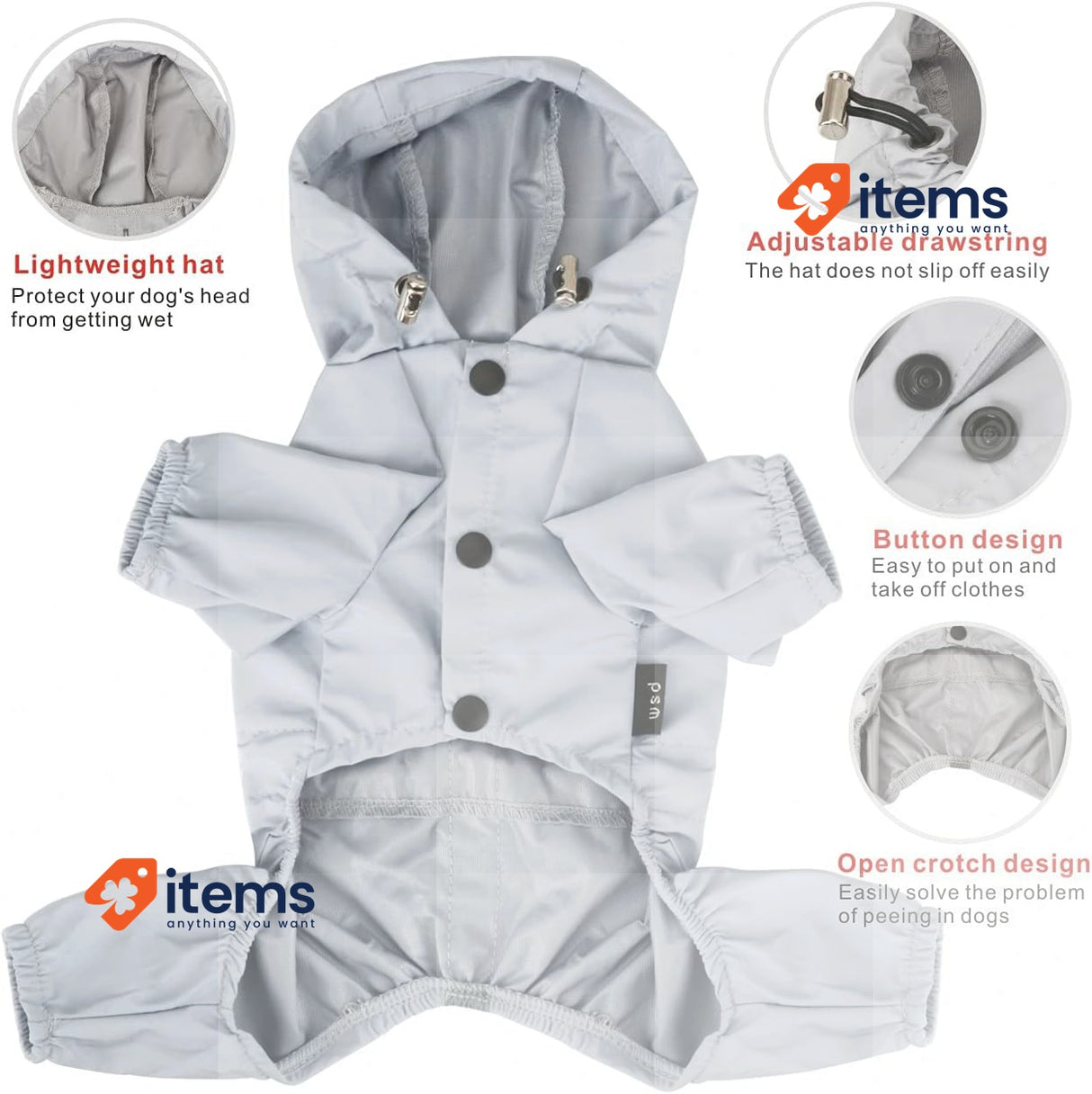 Idepet Dog Waterproof Coat Dog Hooded,Pet Lightweight Rain Jacket Poncho Strip