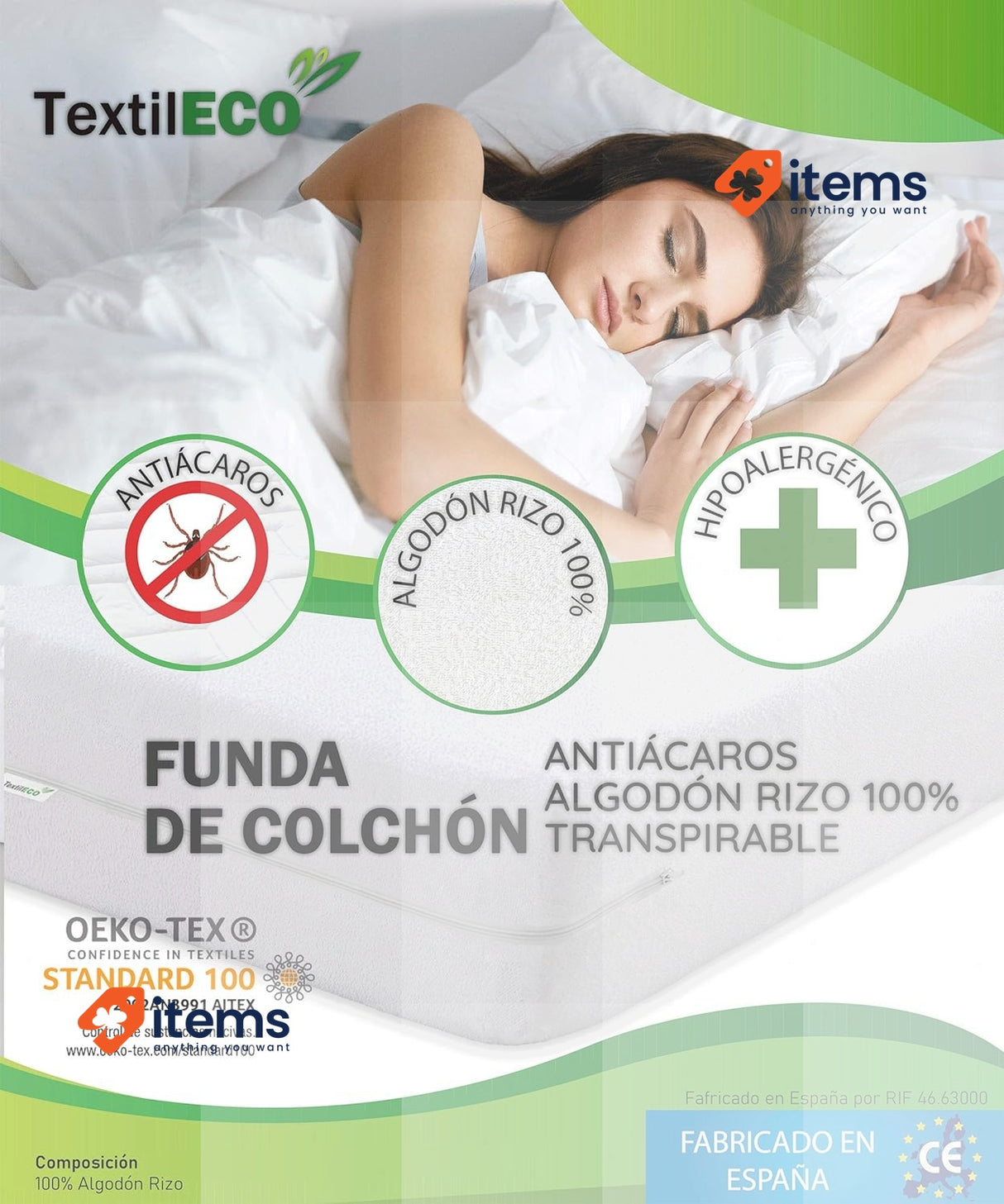 Textileco Mattress Cover 150 Cm Terry Cloth Cotton Full Zip Closure Anti - Dust