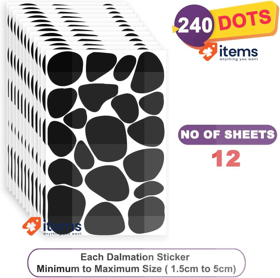 Pack Of 12 Sheets/240 Black Dots Irregular Polka Dot Wall Stickers Blac For Kid