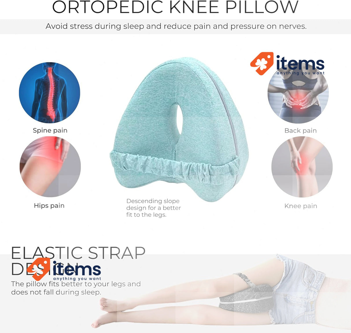 MAGIC SELECT Memory Foam Pillow for Legs and Knees Sciatica and Joint Pain