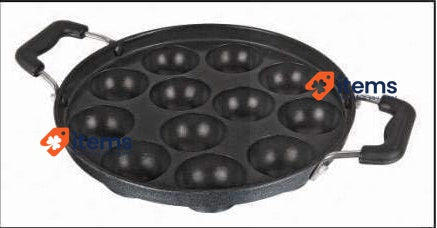 Jagmor Non - Stick Cookware Appam Patra With Lid And Strong Handle Black 12 Idli