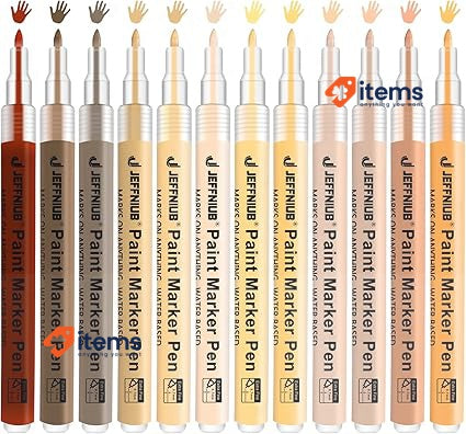 JEFFNIUB Skin Colour Acrylic Pens For Stones, Waterproof, Pack Of 12 Thin Tip
