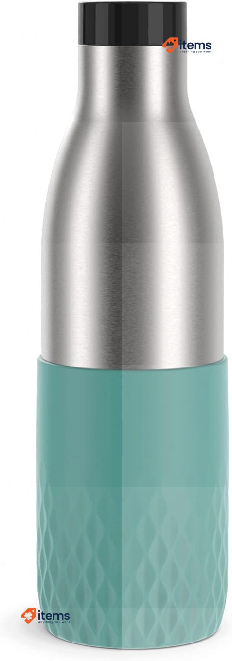 Emsa Steel Water Bottle Bludrop 0.7L - Holds 24h Cold, 12h Hot Silicon Cuff