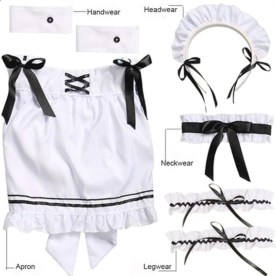 CarolynDesign Japanese Anime Sissy Maid French Apron Lolita Fancy Dress Set