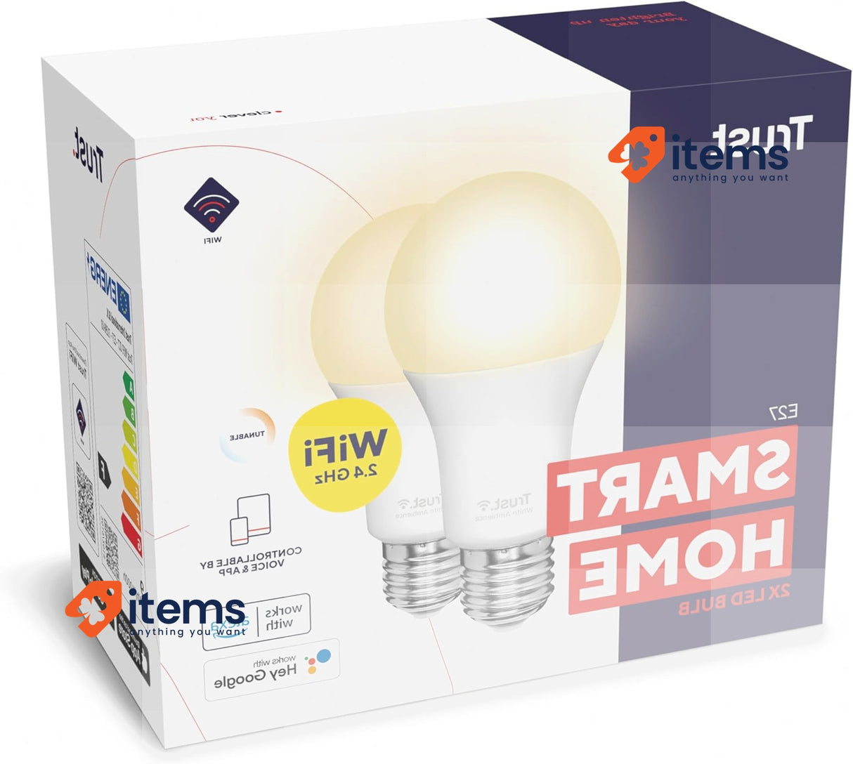 Trust WiFi CCT - E27-71298-02 Smart Bulb, Dimmable LED Bulb 2 Pack White Works