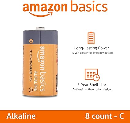 Amazon Basics 8-Pack C Cell Alkaline All-Purpose Batteries, 1.5 Volt