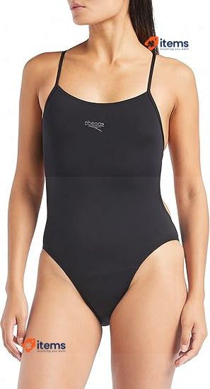 Speedo Women's Eco Endurance+ Swimsuit Black Thin Strap One Piece Athletic Fit