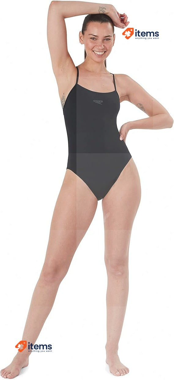 Speedo Women's Eco Endurance+ Swimsuit Black Thin Strap One Piece Athletic Fit