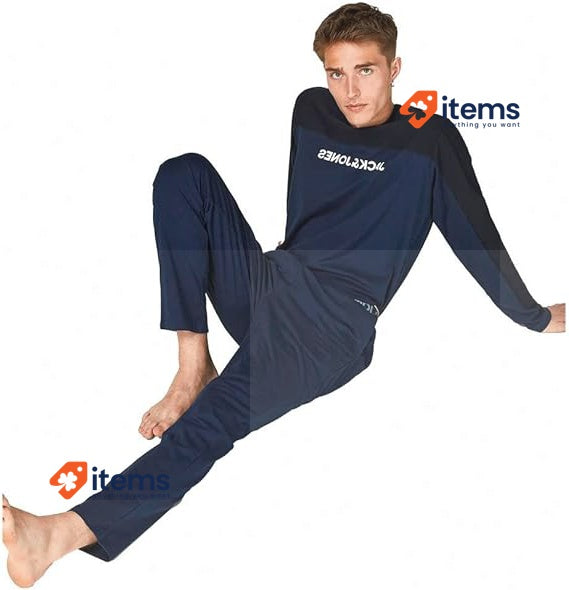 Jack & Jones Men s Jacsmith Pajama Set, Navy Blue, Size L Men's Pants GIFTBOX