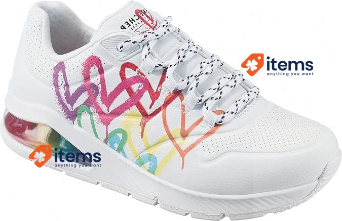 Skechers Women s Uno 2 Floating Love Sneaker White, Heart Print, Size 8UK, 41EU