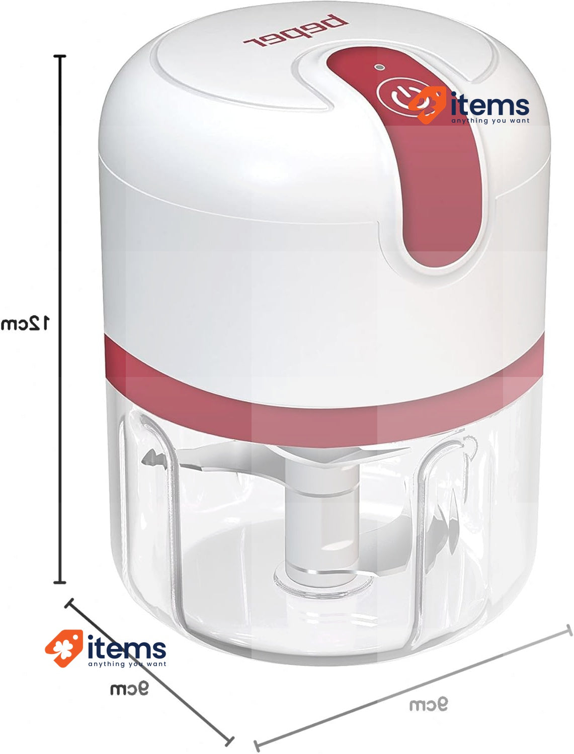 BEPER P102ROB050 USB Rechargeable Food Processor, Red/White