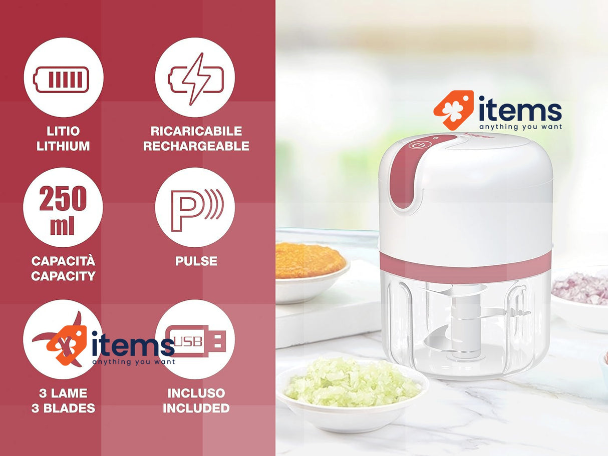 BEPER P102ROB050 USB Rechargeable Food Processor, Mini Food Processor, 250 ml