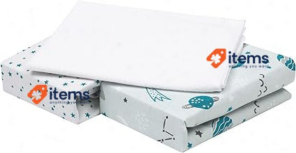 Flyideas 3 Pcs Set 2 Cot Fitted Sheets & 1 Waterproof Mattress Protector Cosmos