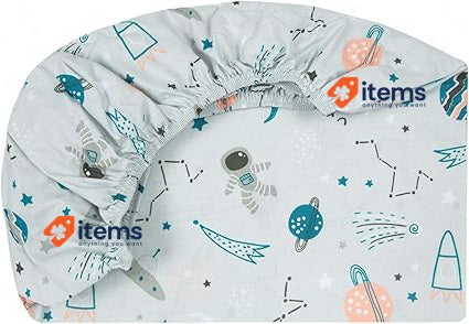 Flyideas 3 Pcs Set 2 Cot Fitted Sheets & 1 Waterproof Mattress Protector Cosmos