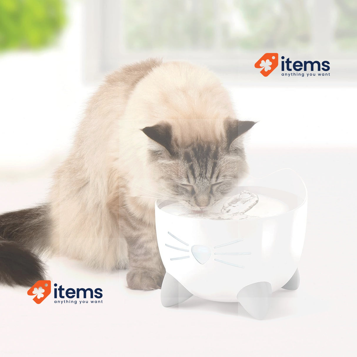 Catit Pixi Stainless Steel Cat Water Fountain, 2.5 L, White Drinking Triple