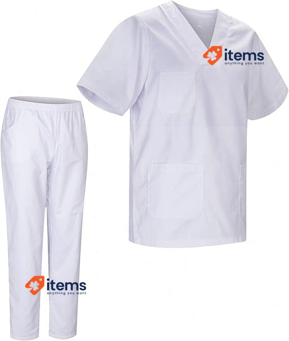 MISEMIYA Uniforms Unisex Scrub Set in White, Size 3XL Adult Medical Pants