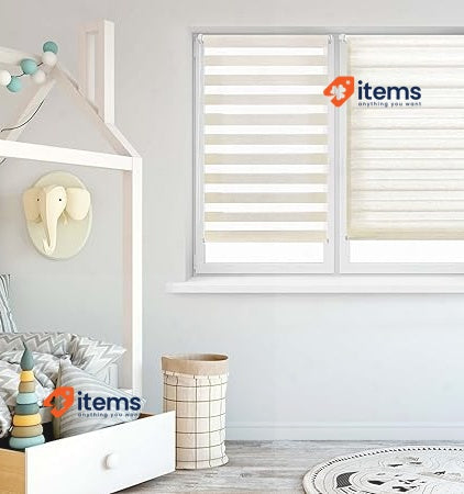 Blindecor Indus Without Tools Double Roller Blind Linen 55 X 150 Cm Night Day