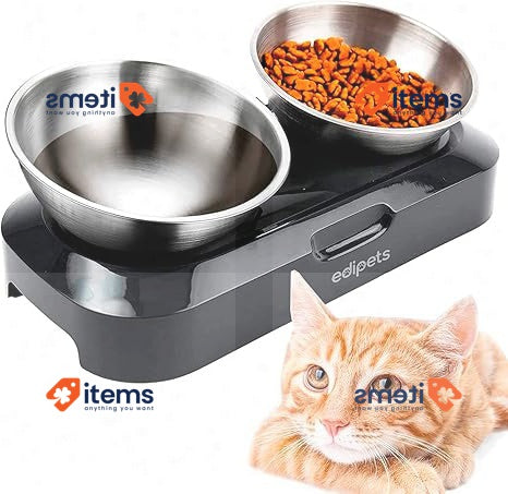Edipets, Cat Dog Pet Feeder Double Stainless Steel Bowl Medium Silver Angle 0