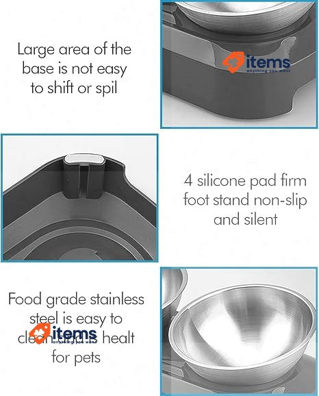 Edipets, Cat Dog Pet Feeder Double Stainless Steel Bowl Medium Silver Angle 0
