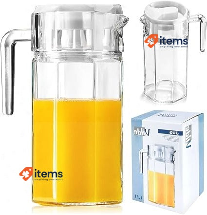 VILDE Glass Carafe With Lid And Spout, 1.5 Litres Transparent Jug Water