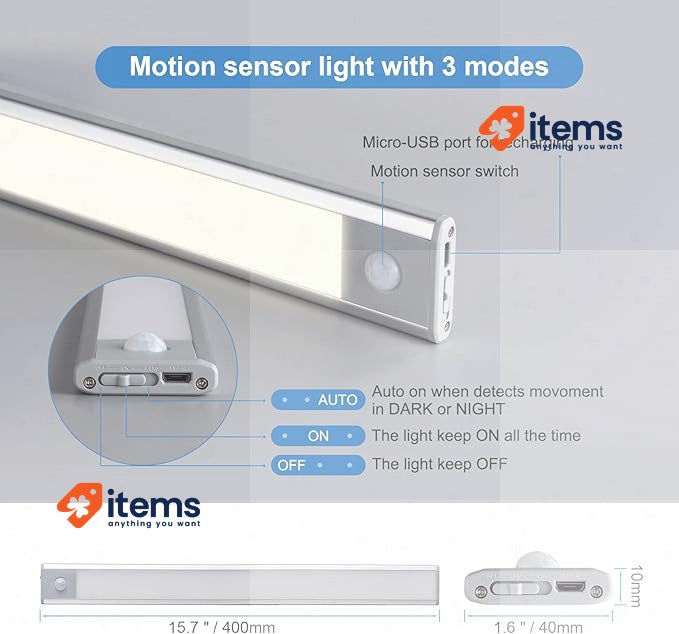 GRIFEMA Motion Sensor Light Indoor Magnetic USB Rechargeable Silver