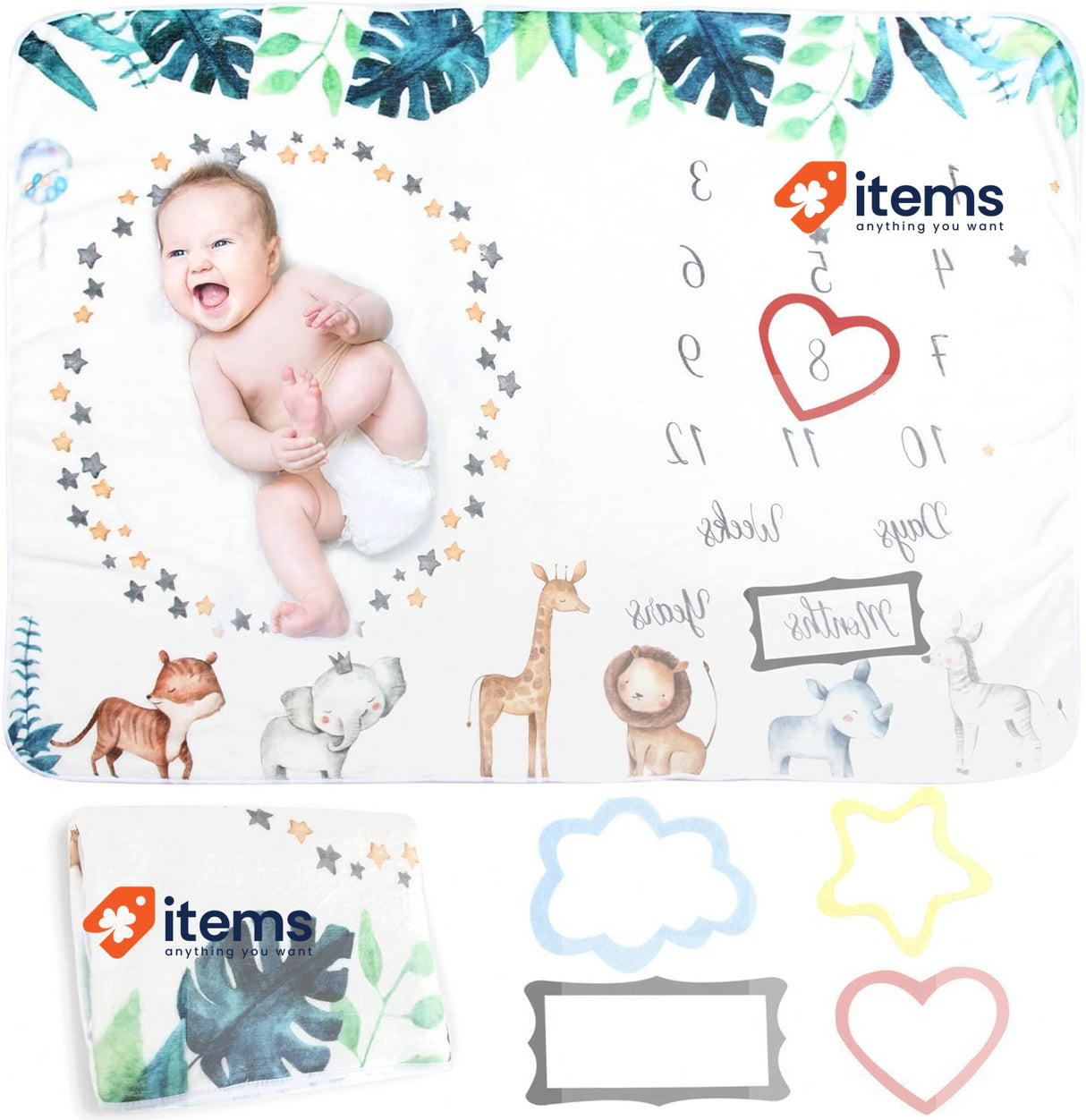 M MUNCASO 40x55 Baby Blanket Newborn Shower Gifts Soft Mat+ 4 Felt Photo Frames