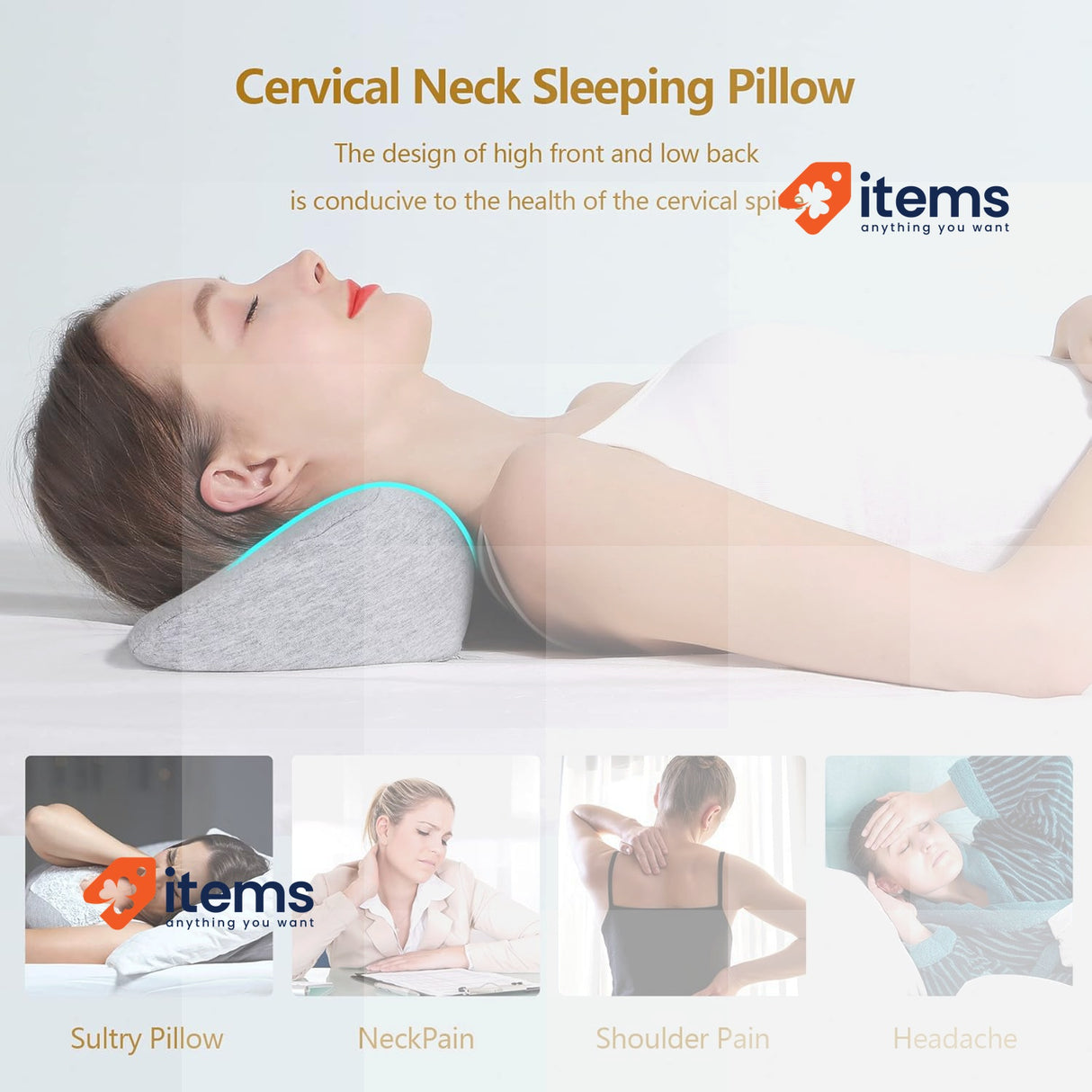 Cozyhealth Cervical Neck Pillows For Pain Relief Light Grey Sleeping Memory Foam