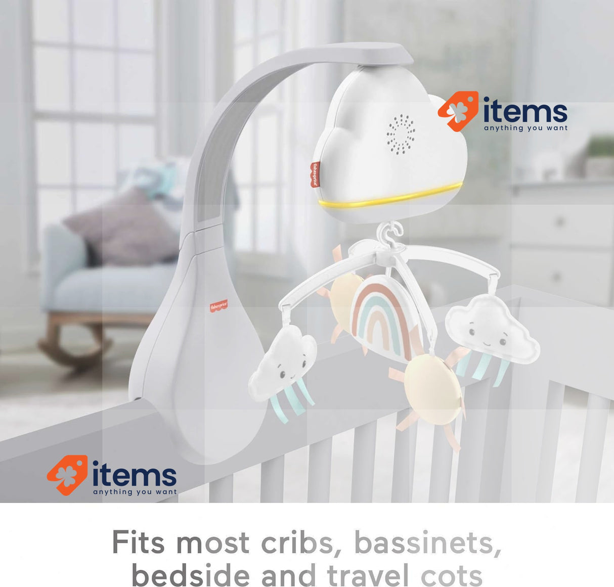 Fisher-Price Rainbow Showers Fisher-Price Baby HBP40 Bassinet Mobile Bedside
