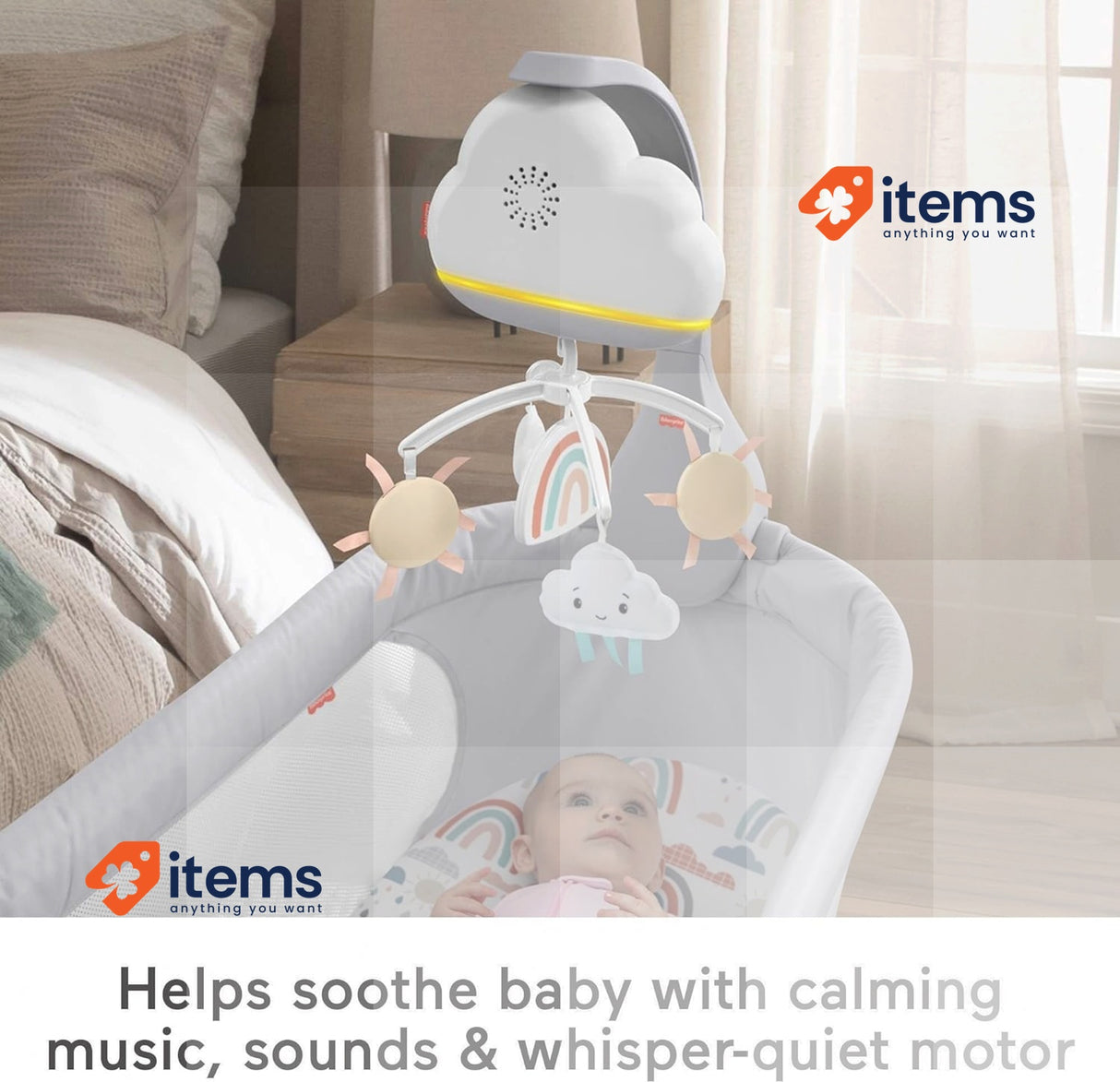 Fisher-Price Rainbow Showers Fisher-Price Baby HBP40 Bassinet Mobile Bedside