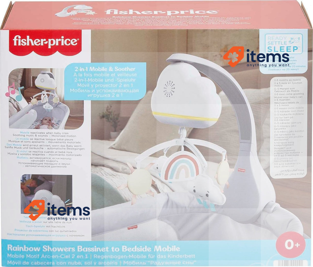 Fisher-Price Rainbow Showers Fisher-Price Baby HBP40 Bassinet Mobile Bedside