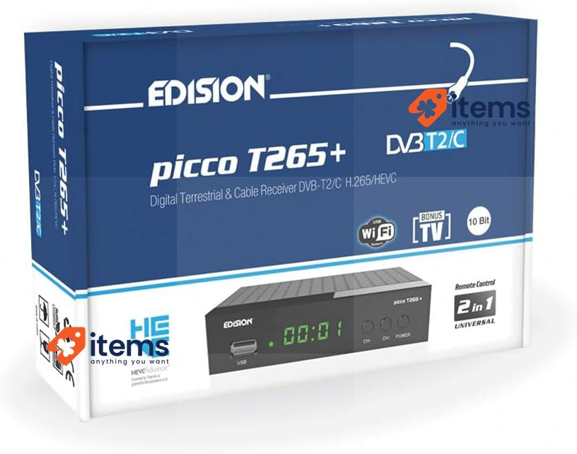 EDISION PICCO T265+ Terrestrial DVBT2 and Cable DVBC Receiver H265 HEVC FTA