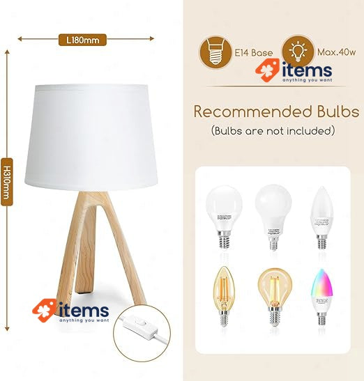 Aigostar 2 Pieces Table Lamp, Small Night Mesita Lamp Of Modern Wood - Set