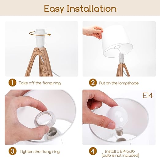 Aigostar 2 Pieces Table Lamp, Small Night Mesita Lamp of Modern Wood