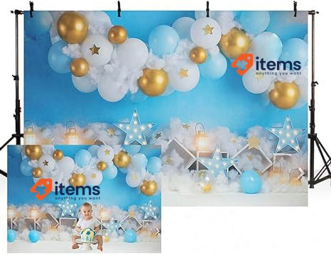 MEHOFOND 7x5ft Boy Birthday Backdrop For Photos Newborn Blue White Photography