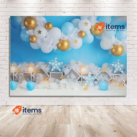 MEHOFOND 7x5ft Boy Birthday Backdrop For Photos Newborn Blue White Photography
