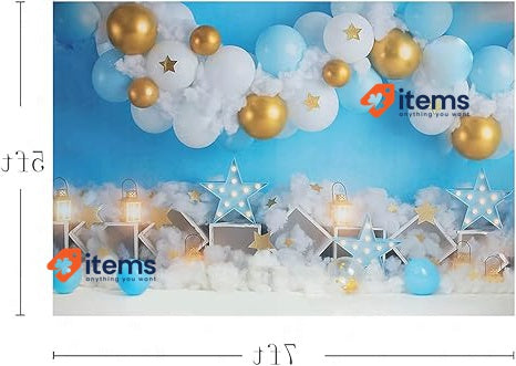 MEHOFOND 7x5ft Boy Birthday Backdrop For Photos Newborn Blue White Photography