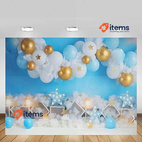 MEHOFOND 7x5ft Boy Birthday Backdrop For Photos Newborn Blue White Photography