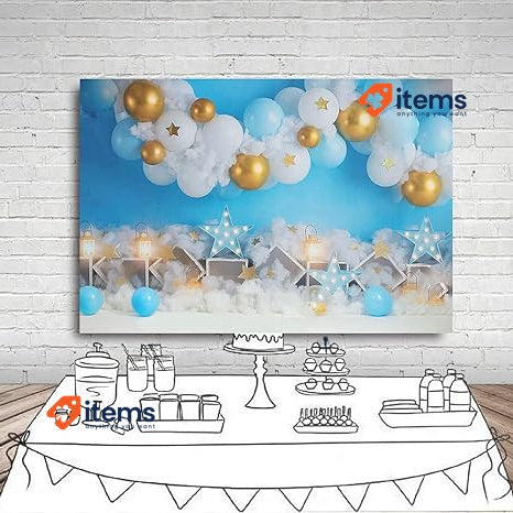 MEHOFOND 7x5ft Boy Birthday Backdrop For Photos Newborn Blue White Photography